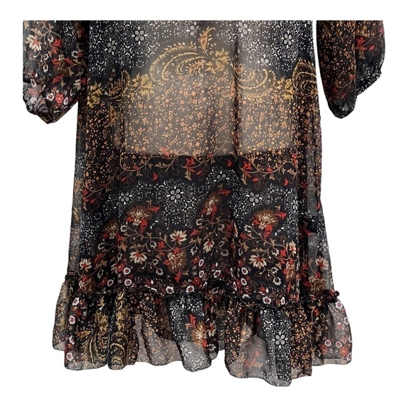 Patterson J Kincaid Sheer Boho Floral Slip Dress Tunic Gold Bead Accents Small - Picture 4 of 8